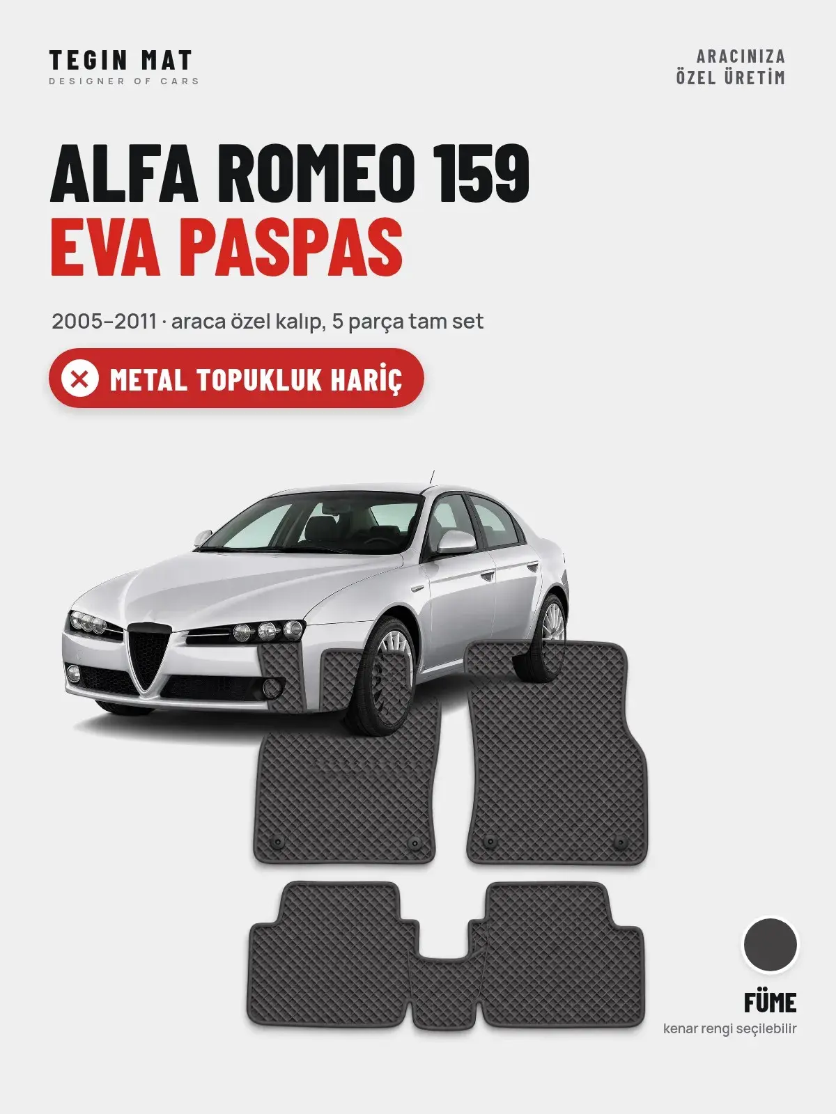 Alfa Romeo 159 EVA Oto Paspas Tam Set (2005–2011) Füme – Metal Topukluk Hariç (1)