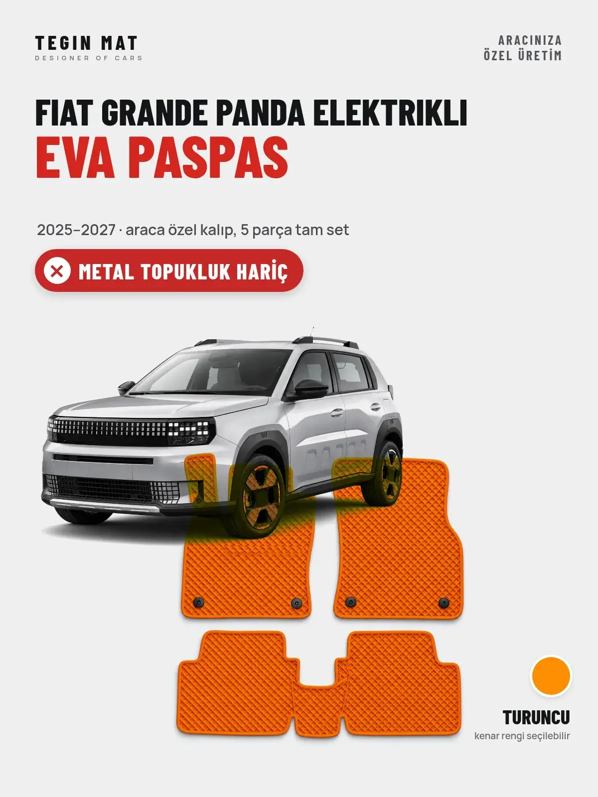 Fiat Grande Panda Elektrikli EVA Oto Paspas Tam Set (2025–2027) Turuncu – Metal Topukluk Hariç (1)
