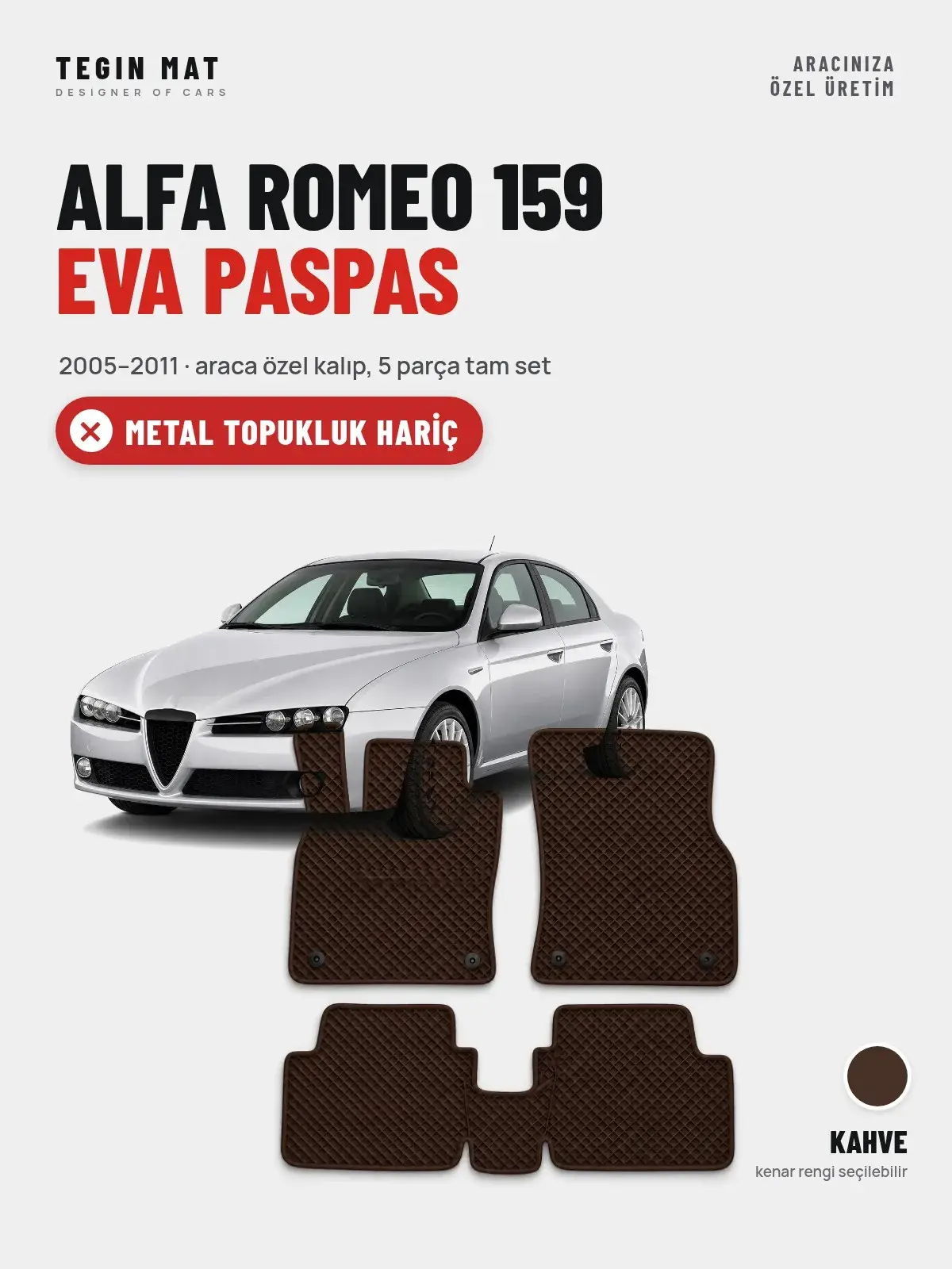 Alfa Romeo 159 EVA Oto Paspas Tam Set (2005–2011) Kahve – Metal Topukluk Hariç (1)