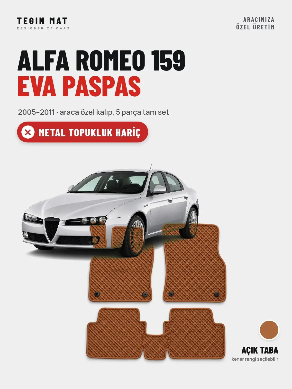 Alfa Romeo 159 EVA Oto Paspas Tam Set (2005–2011) Açık Taba – Metal Topukluk Hariç (1)