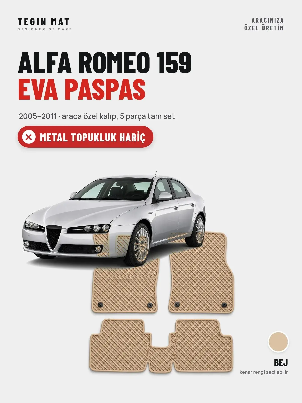 Alfa Romeo 159 EVA Oto Paspas Tam Set (2005–2011) Bej – Metal Topukluk Hariç (1)