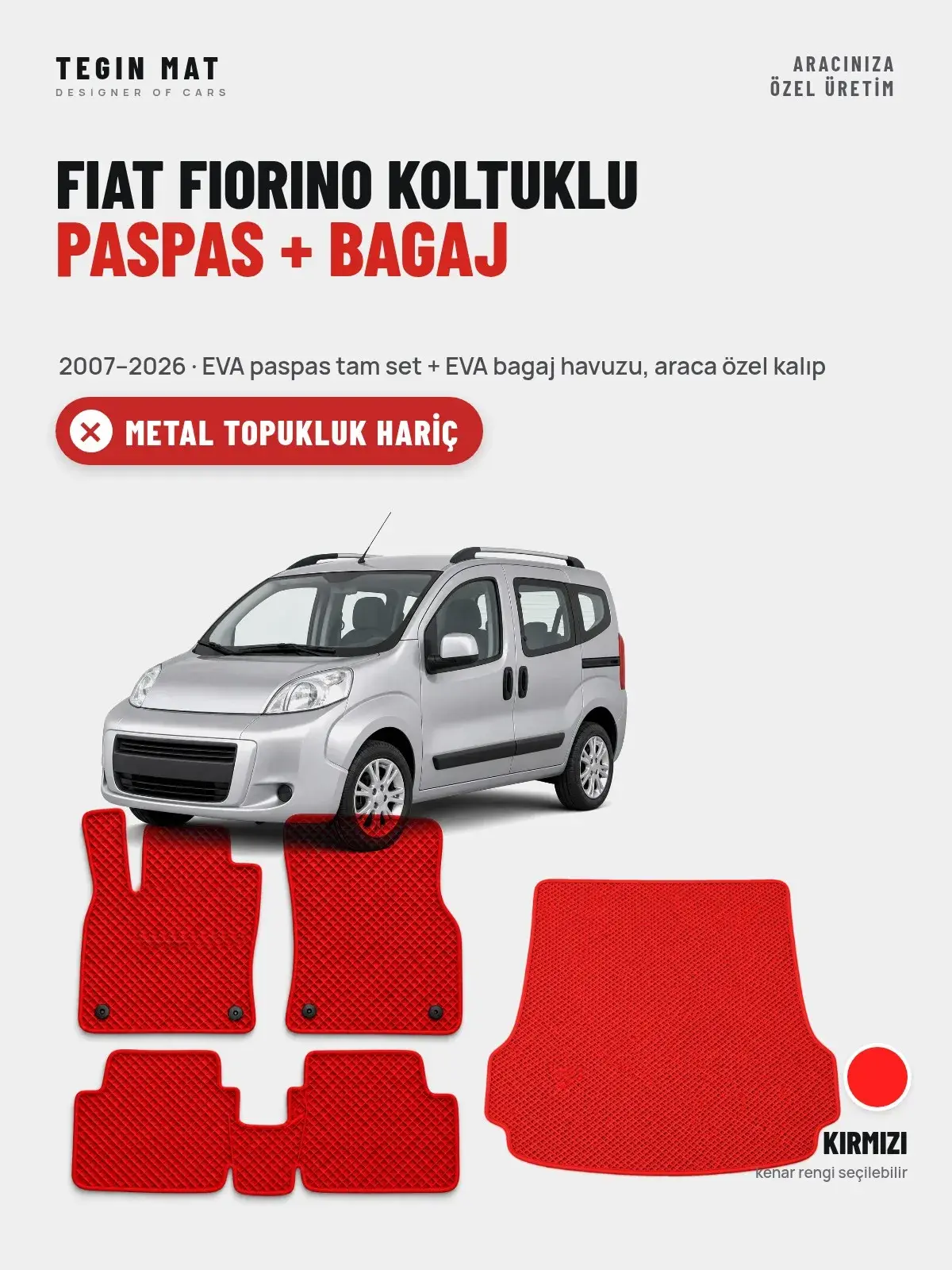 Fiat Fiorino Koltuklu EVA Paspas + Bagaj Havuzu Seti (2007–2026) Kırmızı – Metal Topukluk Hariç (1)