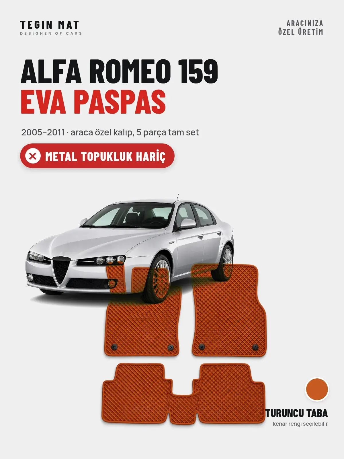 Alfa Romeo 159 EVA Oto Paspas Tam Set (2005–2011) Turuncu Taba – Metal Topukluk Hariç (1)