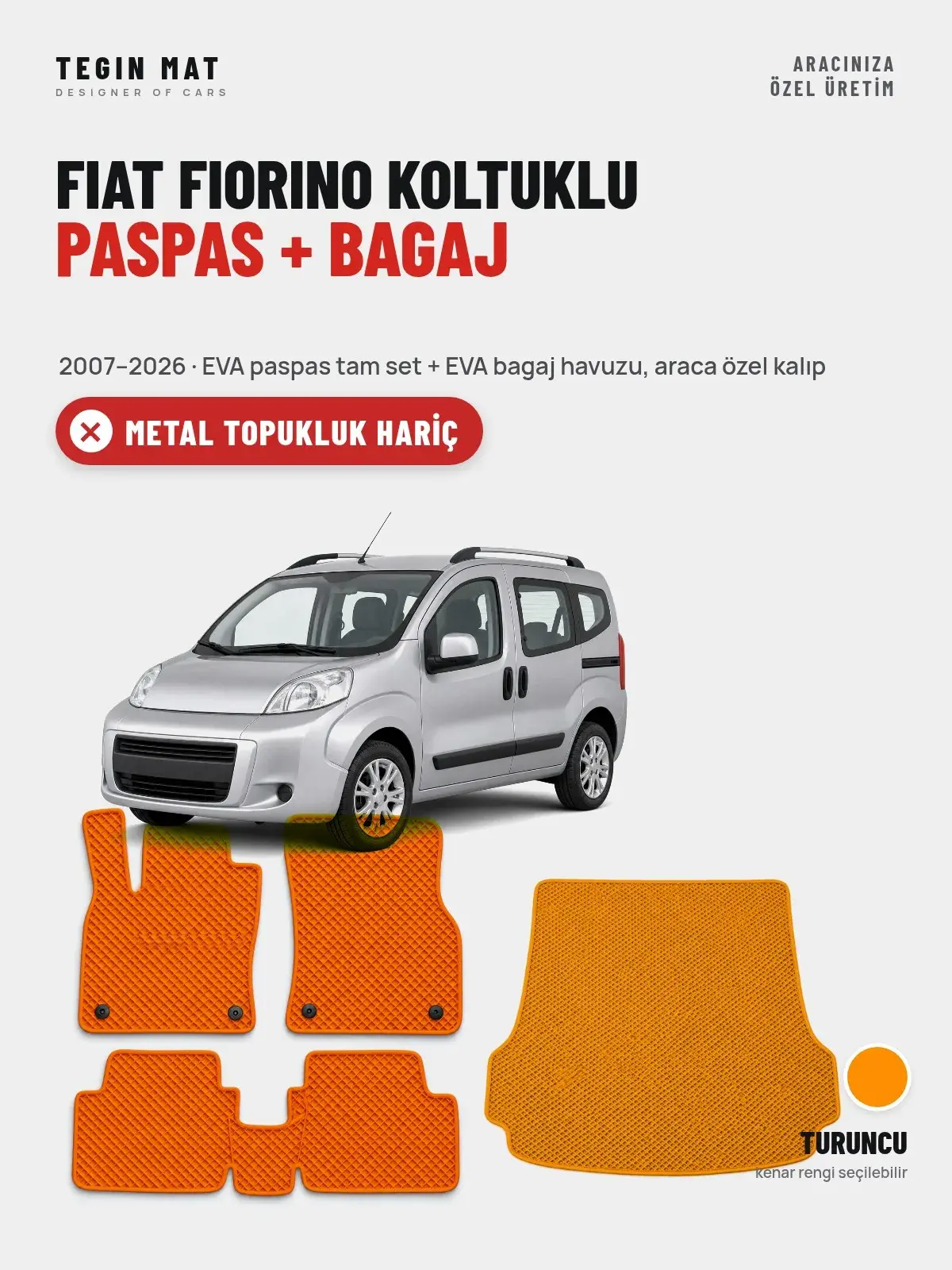 Fiat Fiorino Koltuklu EVA Paspas + Bagaj Havuzu Seti (2007–2026) Turuncu – Metal Topukluk Hariç (1)