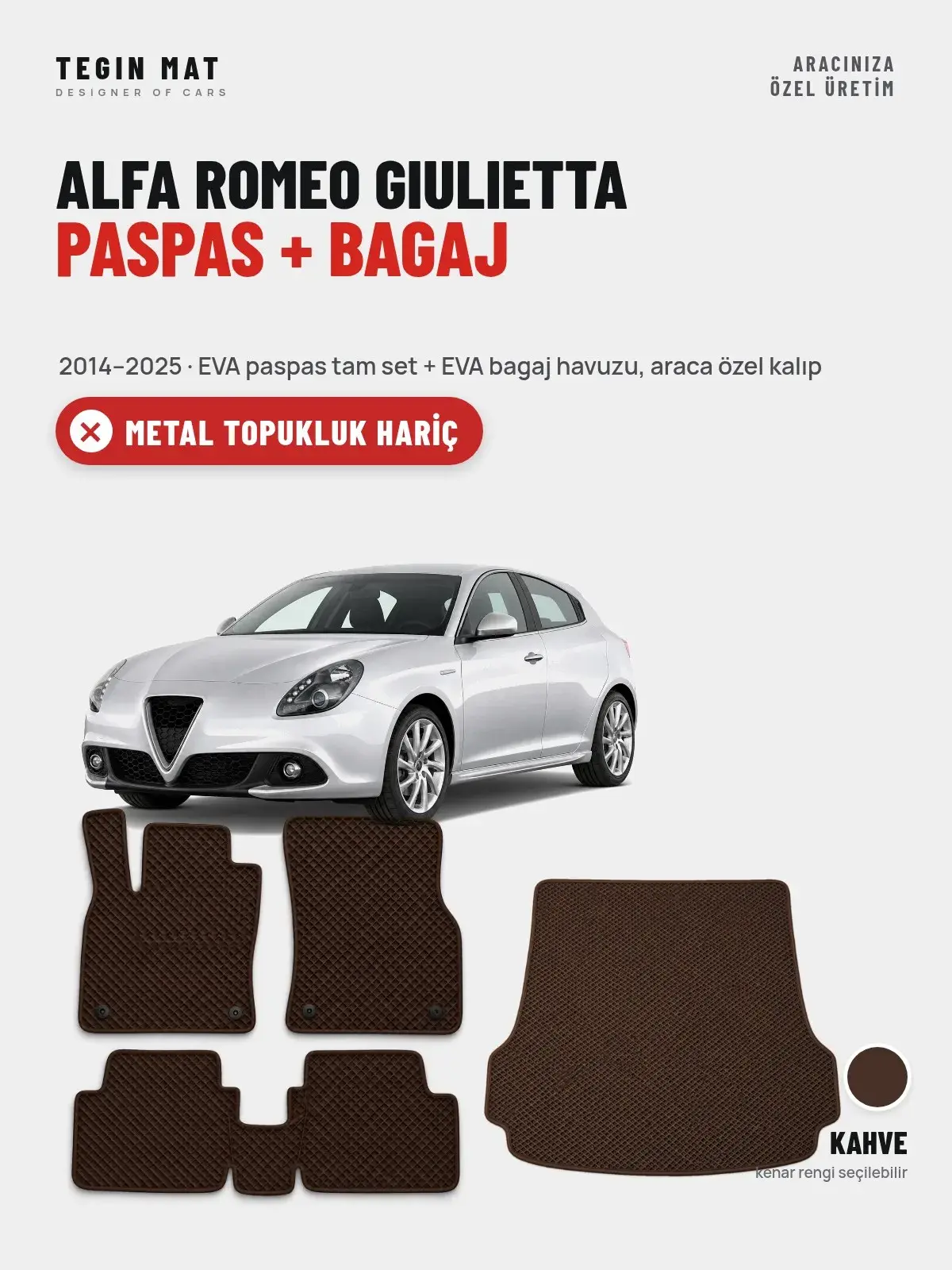 Alfa Romeo Giulietta EVA Paspas + Bagaj Havuzu Seti (2014–2025) Kahve – Metal Topukluk Hariç (1)