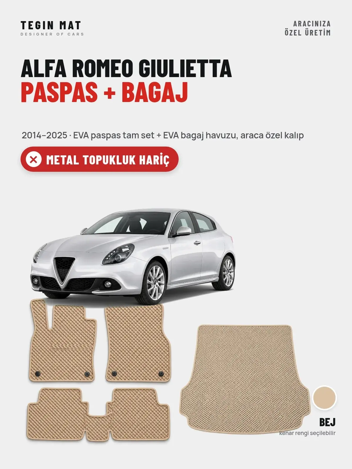 Alfa Romeo Giulietta EVA Paspas + Bagaj Havuzu Seti (2014–2025) Bej – Metal Topukluk Hariç (1)