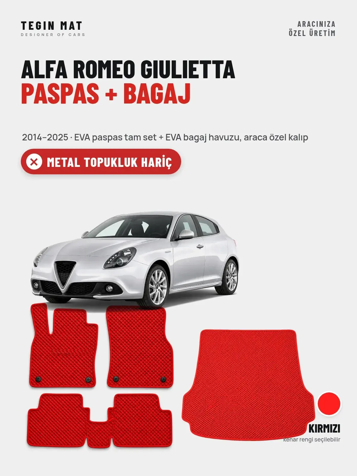 Alfa Romeo Giulietta EVA Paspas + Bagaj Havuzu Seti (2014–2025) Kırmızı – Metal Topukluk Hariç (1)