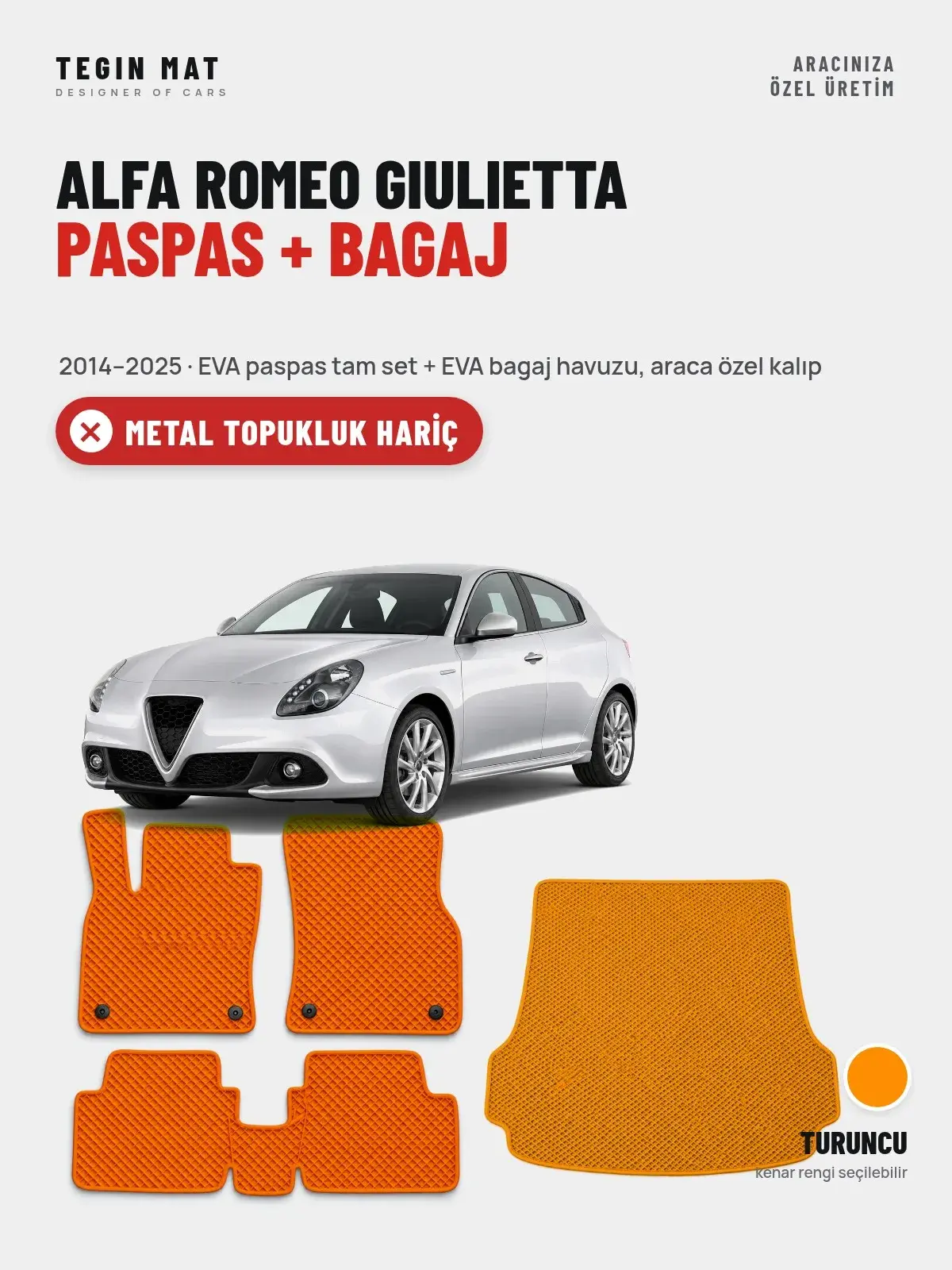 Alfa Romeo Giulietta EVA Paspas + Bagaj Havuzu Seti (2014–2025) Turuncu – Metal Topukluk Hariç (1)