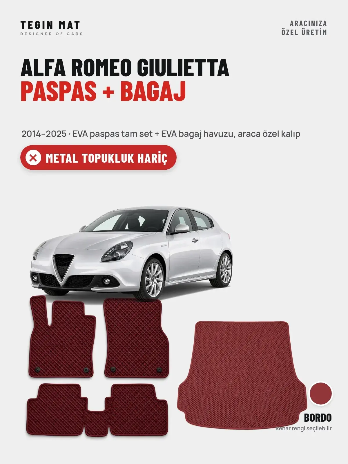Alfa Romeo Giulietta EVA Paspas + Bagaj Havuzu Seti (2014–2025) Bordo – Metal Topukluk Hariç (1)