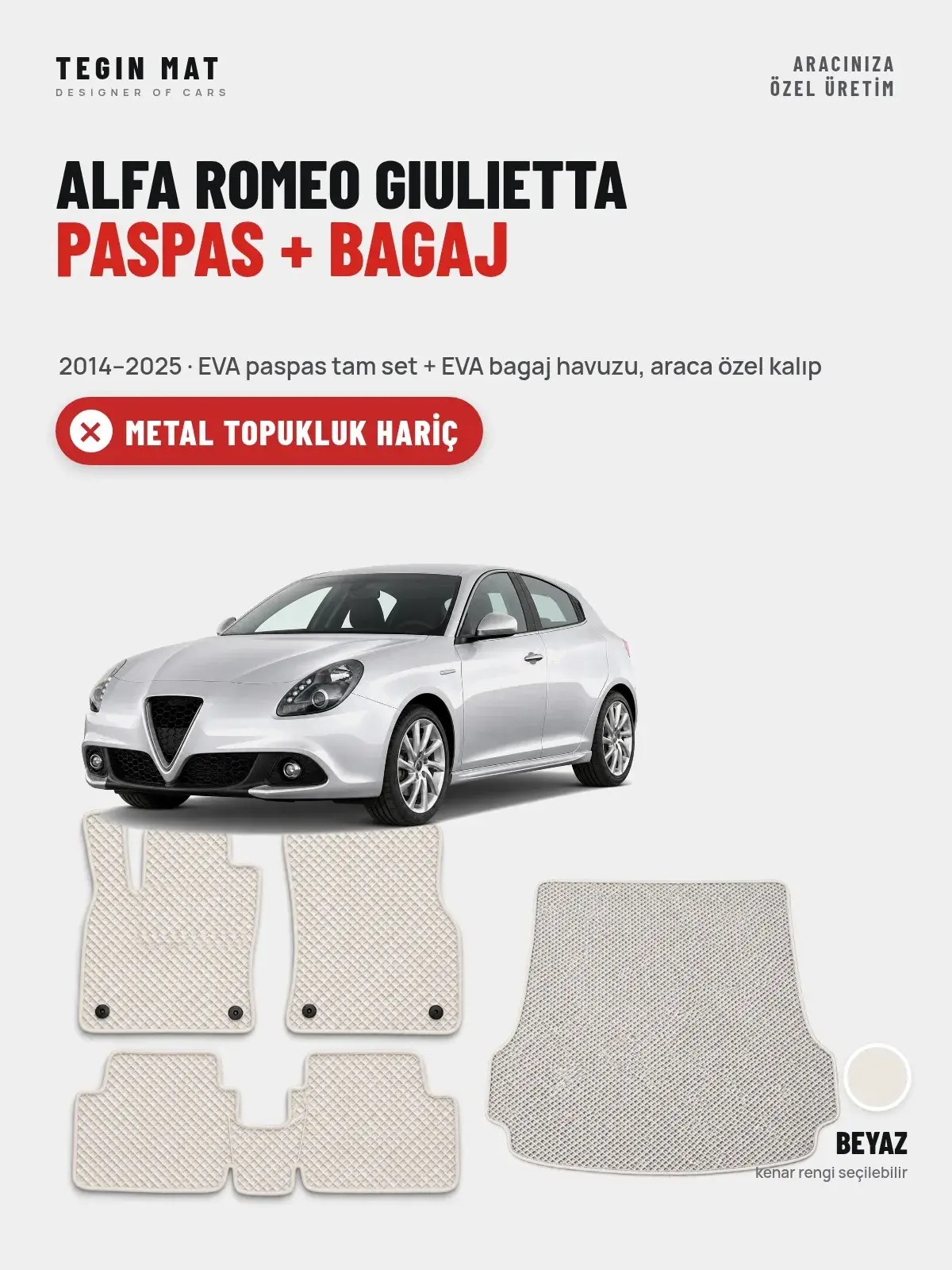 Alfa Romeo Giulietta EVA Paspas + Bagaj Havuzu Seti (2014–2025) Beyaz – Metal Topukluk Hariç (1)