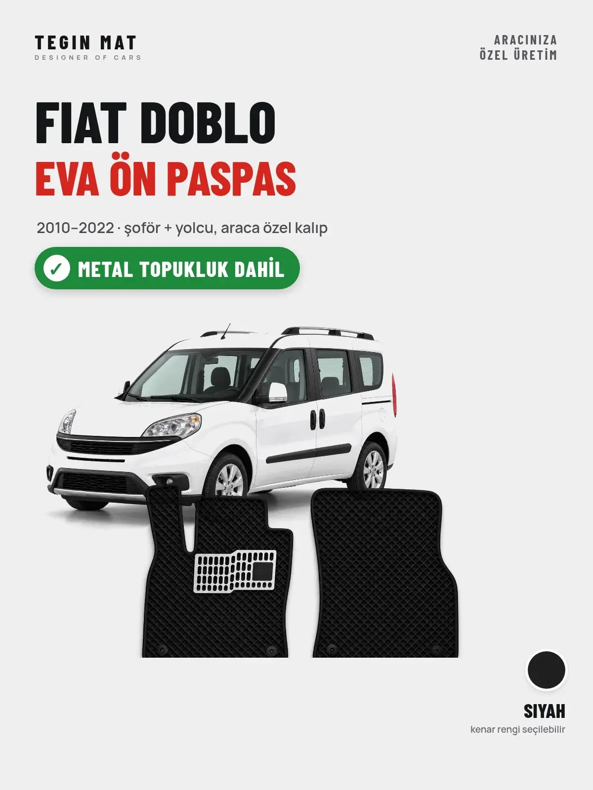 Fiat Doblo EVA Ön Paspas (2010–2022) Siyah – Metal Topukluk Dahil (1)