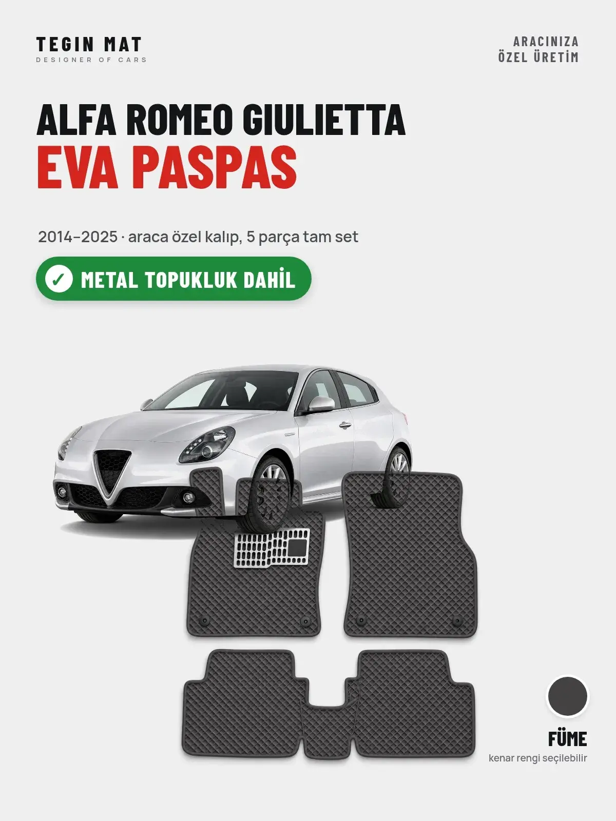 Alfa Romeo Giulietta EVA Oto Paspas Tam Set (2014–2025) Füme – Metal Topukluk Dahil (1)