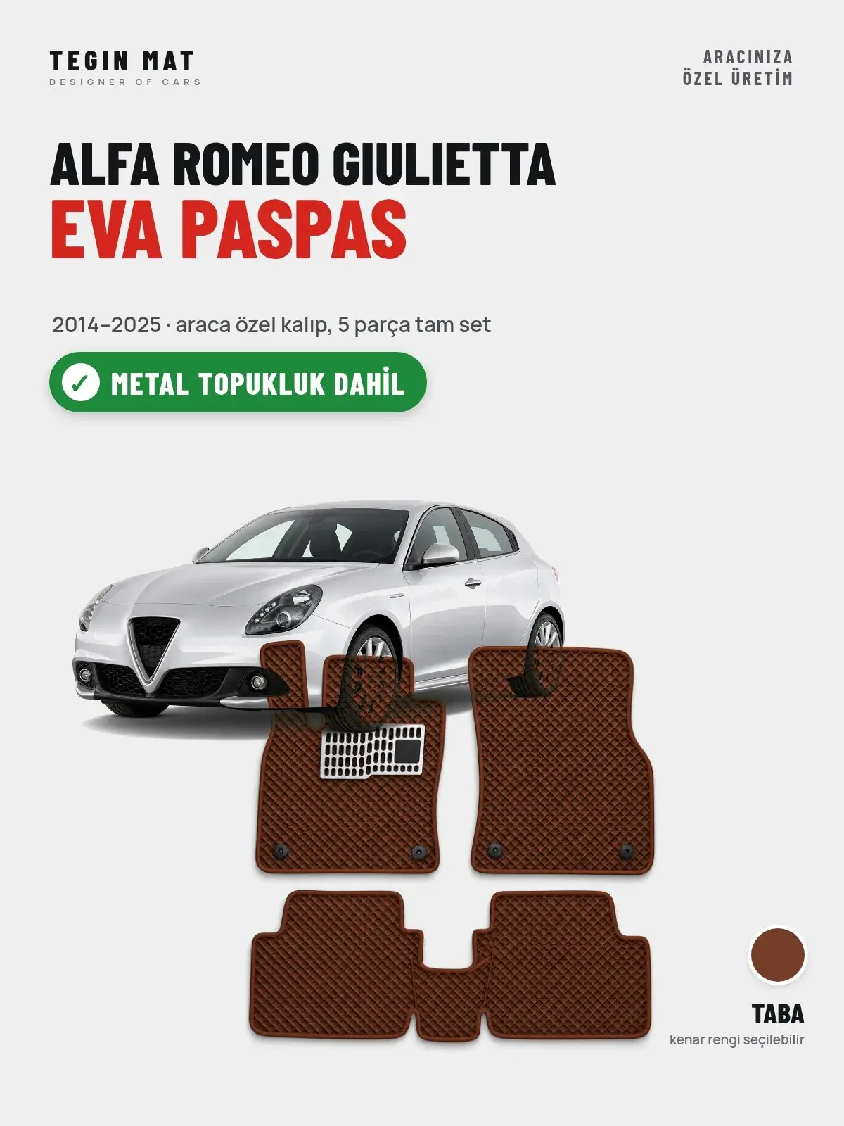 Alfa Romeo Giulietta EVA Oto Paspas Tam Set (2014–2025) Taba – Metal Topukluk Dahil (1)