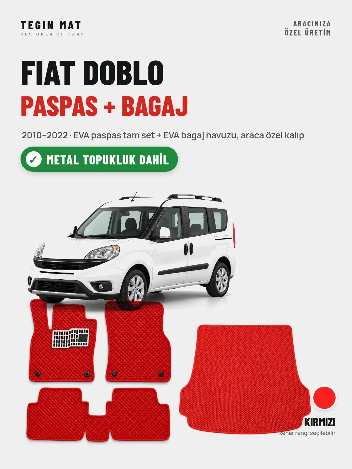 Fiat Doblo EVA Paspas + Bagaj Havuzu Seti (2010–2022) Kırmızı – Metal Topukluk Dahil (1)