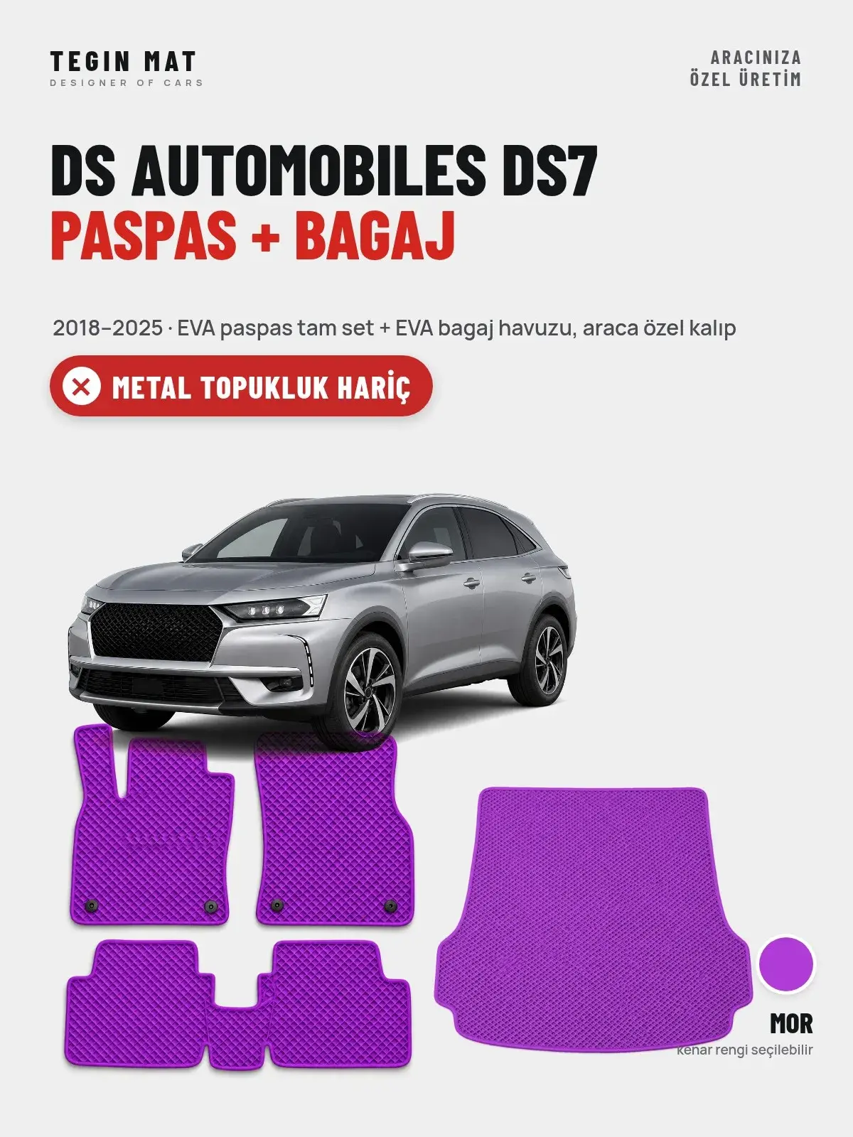 DS Automobiles DS7 EVA Paspas + Bagaj Havuzu Seti (2018–2025) Mor – Metal Topukluk Hariç (1)