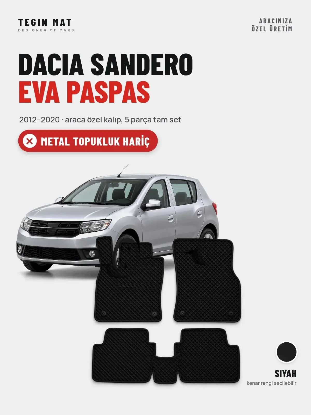 Dacia Sandero EVA Oto Paspas Tam Set (2012–2020) Siyah – Metal Topukluk Hariç (1)