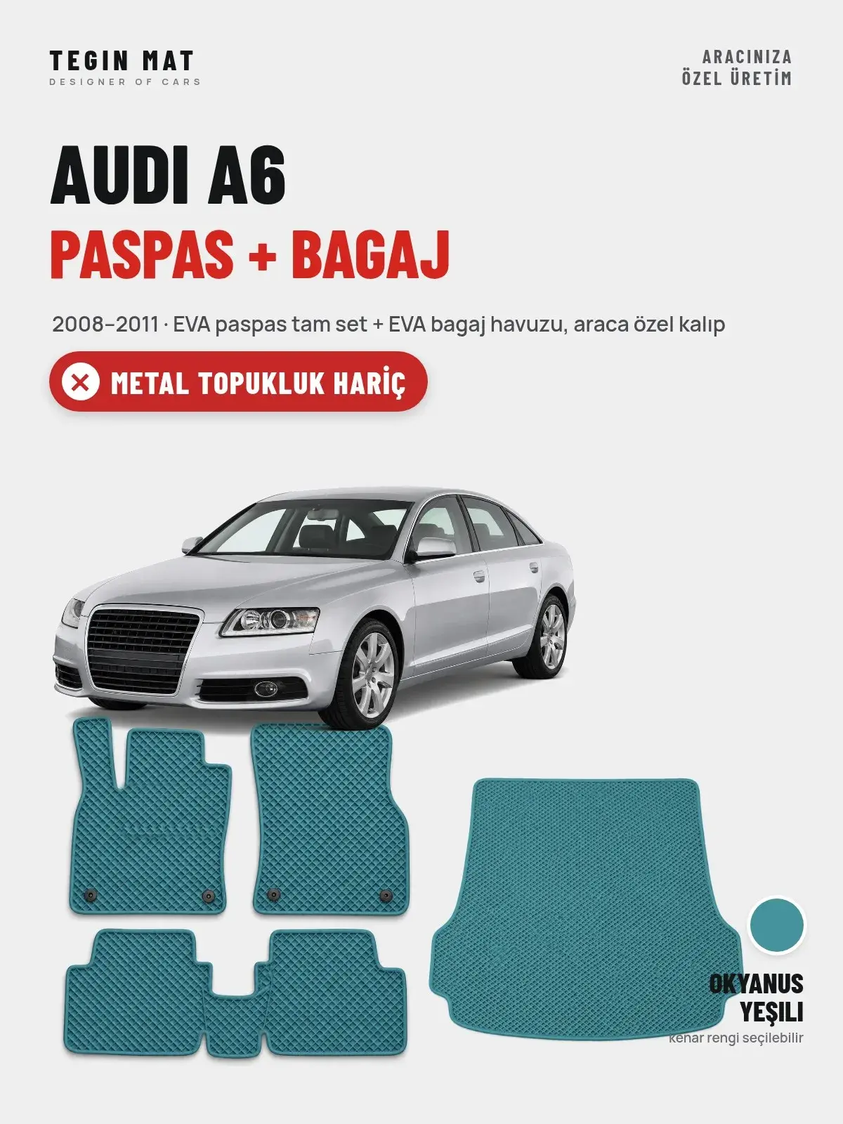 Audi A6 EVA Paspas + Bagaj Havuzu Seti (2008–2011) Okyanus Yeşili – Metal Topukluk Hariç (1)