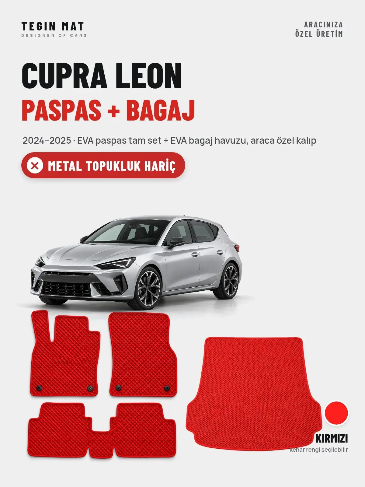 Cupra Leon EVA Paspas + Bagaj Havuzu Seti (2024–2025) Kırmızı – Metal Topukluk Hariç (1)