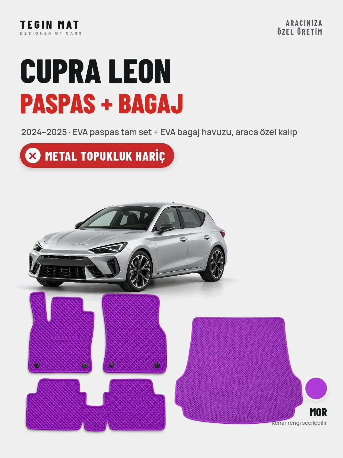 Cupra Leon EVA Paspas + Bagaj Havuzu Seti (2024–2025) Mor – Metal Topukluk Hariç (1)