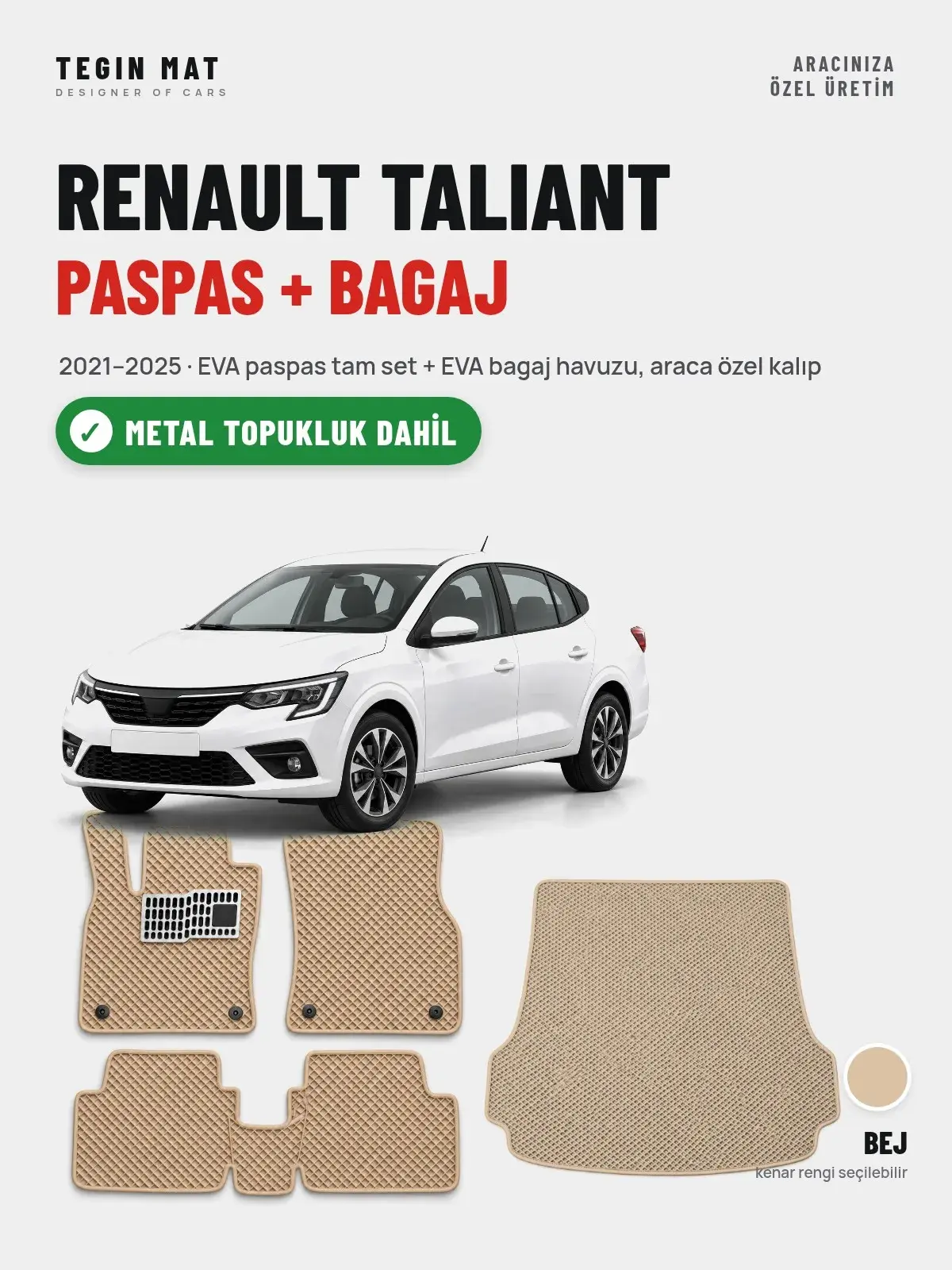 Renault Taliant EVA Paspas + Bagaj Havuzu Seti (2021–2025) Bej – Metal Topukluk Dahil (1)