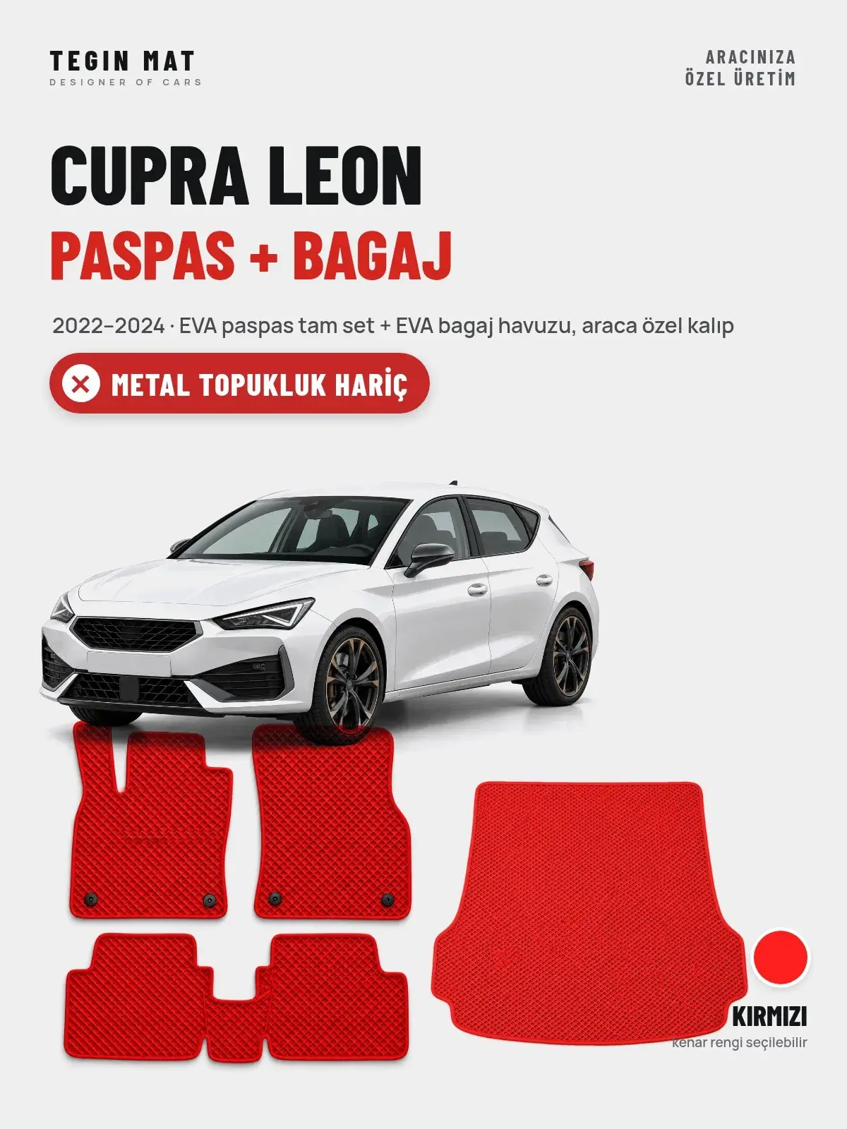 Cupra Leon EVA Paspas + Bagaj Havuzu Seti (2022–2024) Kırmızı – Metal Topukluk Hariç (1)
