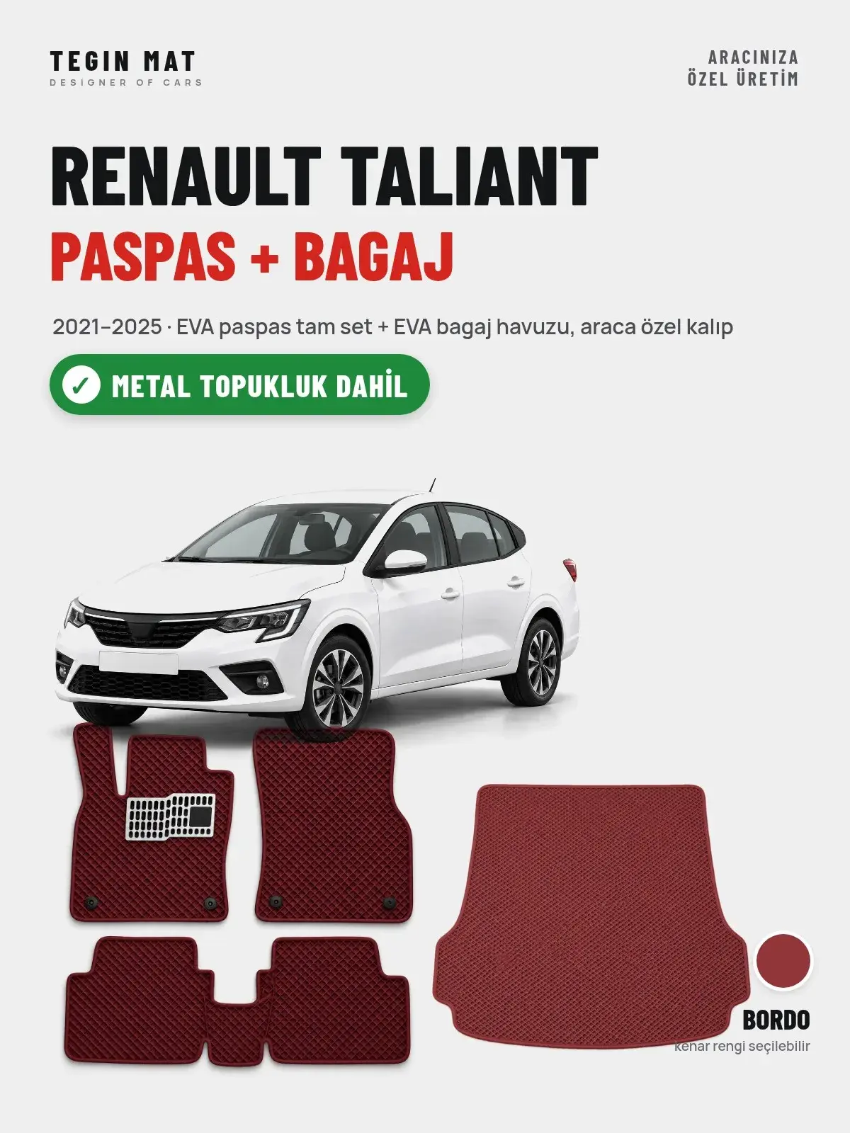 Renault Taliant EVA Paspas + Bagaj Havuzu Seti (2021–2025) Bordo – Metal Topukluk Dahil (1)