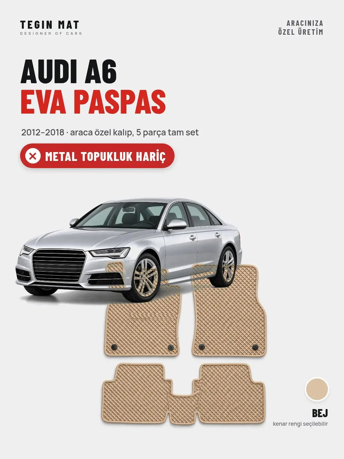 Audi A6 EVA Oto Paspas Tam Set (2012–2018) Bej – Metal Topukluk Hariç (1)