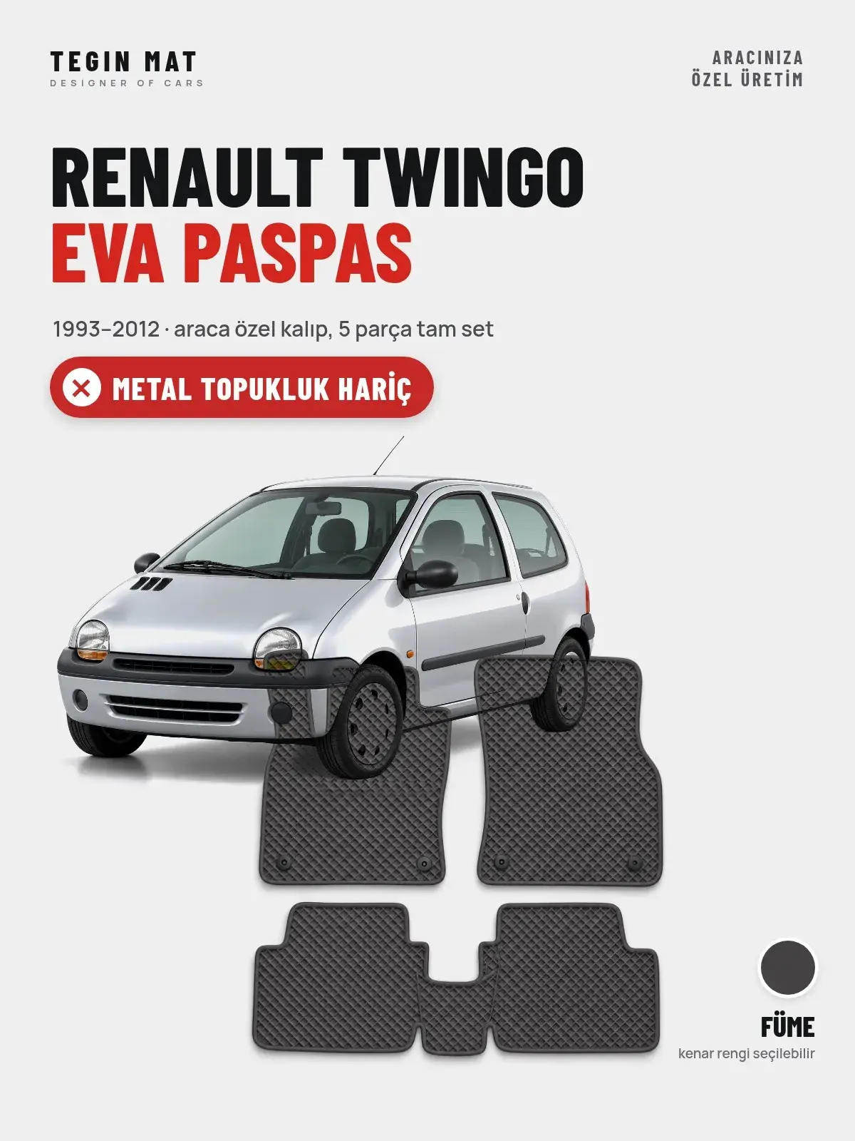 Renault Twingo EVA Oto Paspas Tam Set (1993–2012) Füme – Metal Topukluk Hariç (1)