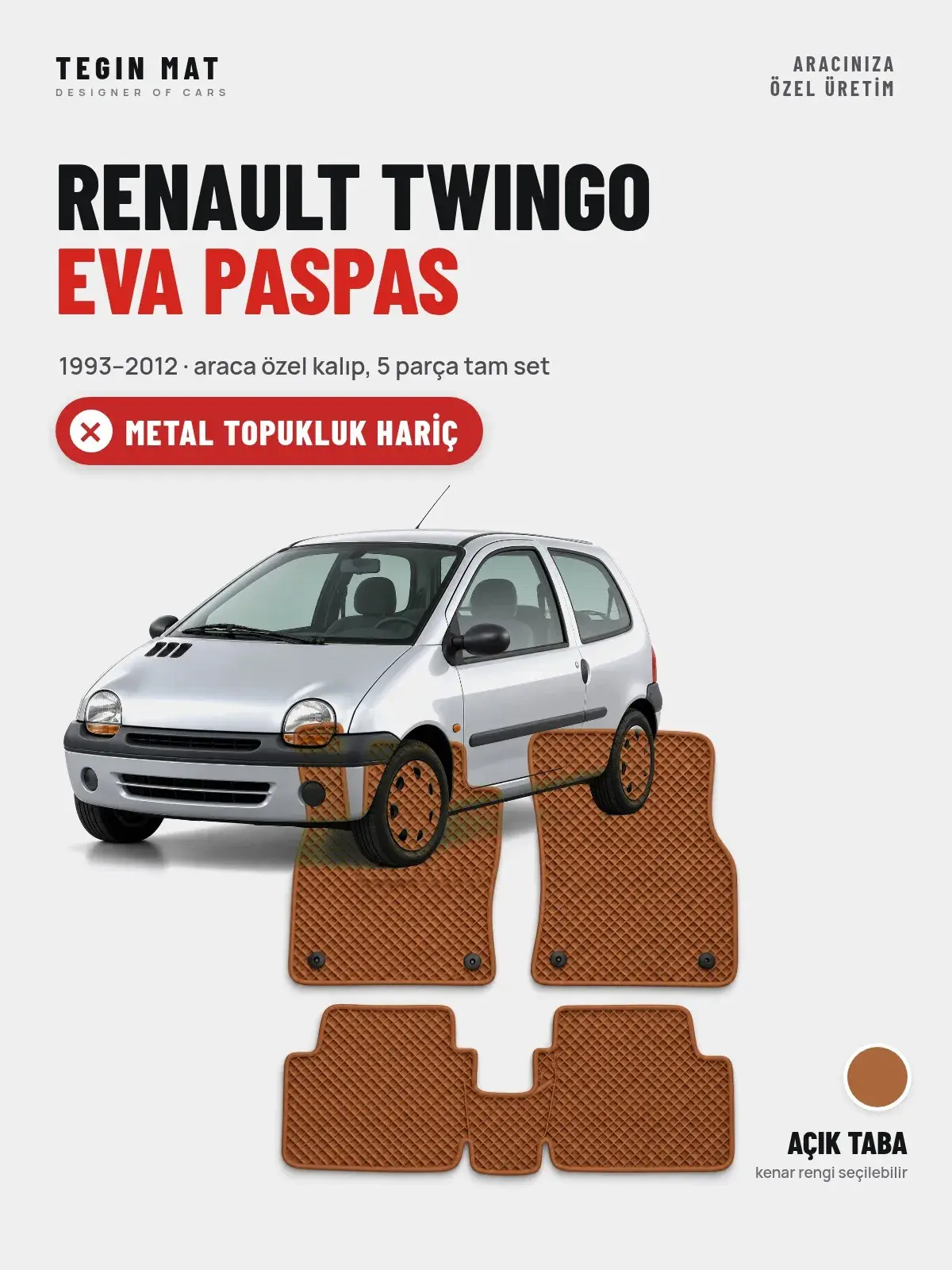 Renault Twingo EVA Oto Paspas Tam Set (1993–2012) Açık Taba – Metal Topukluk Hariç (1)