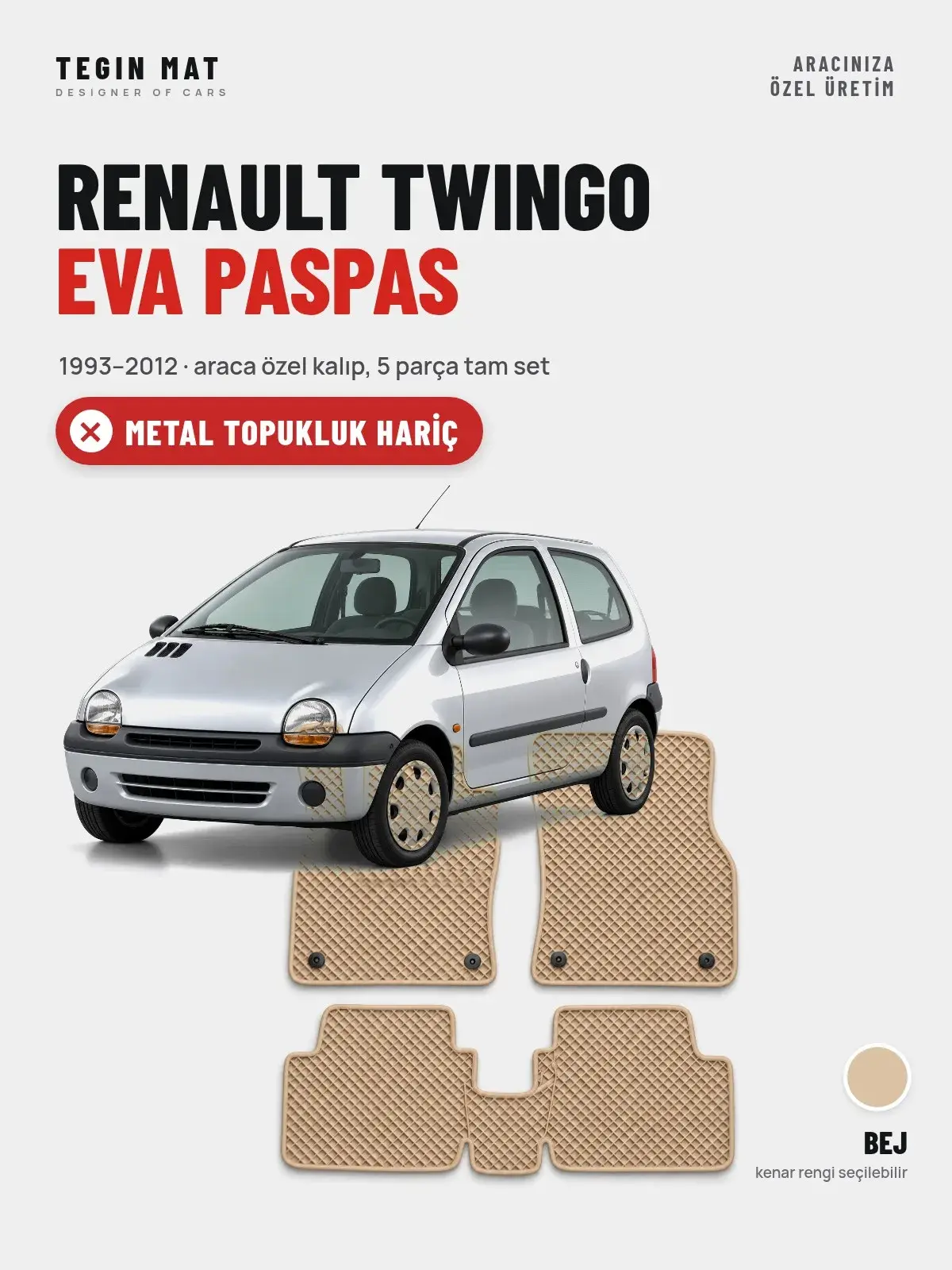 Renault Twingo EVA Oto Paspas Tam Set (1993–2012) Bej – Metal Topukluk Hariç (1)