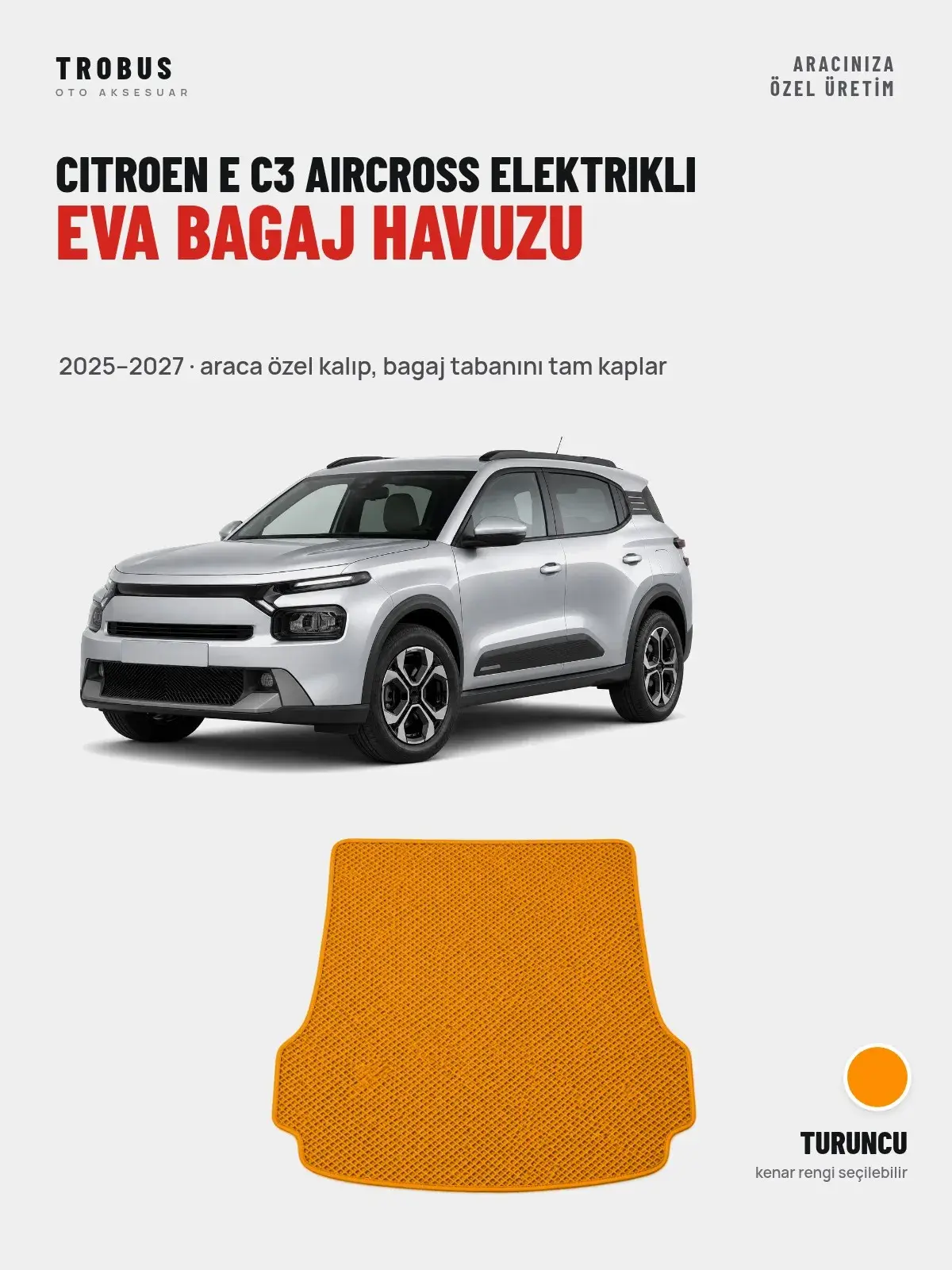 Citroen E C3 Aircross Elektrikli EVA Bagaj Havuzu (2025–2027) Turuncu – Araca Özel Kalıp (1)