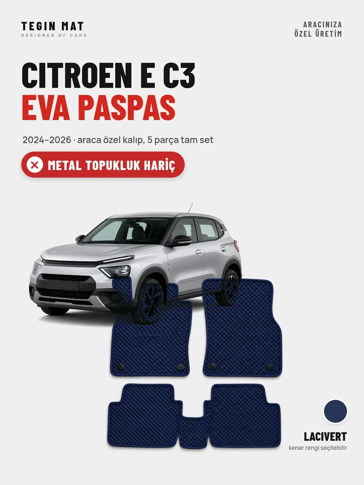 Citroen E C3 EVA Oto Paspas Tam Set (2024–2026) Lacivert – Metal Topukluk Hariç (1)