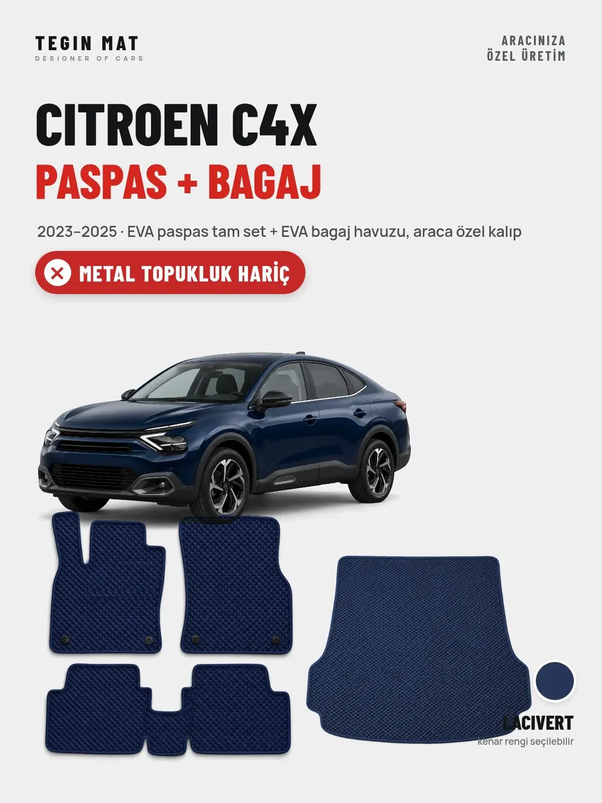 Citroen C4X EVA Paspas + Bagaj Havuzu Seti (2023–2025) Lacivert – Metal Topukluk Hariç (1)