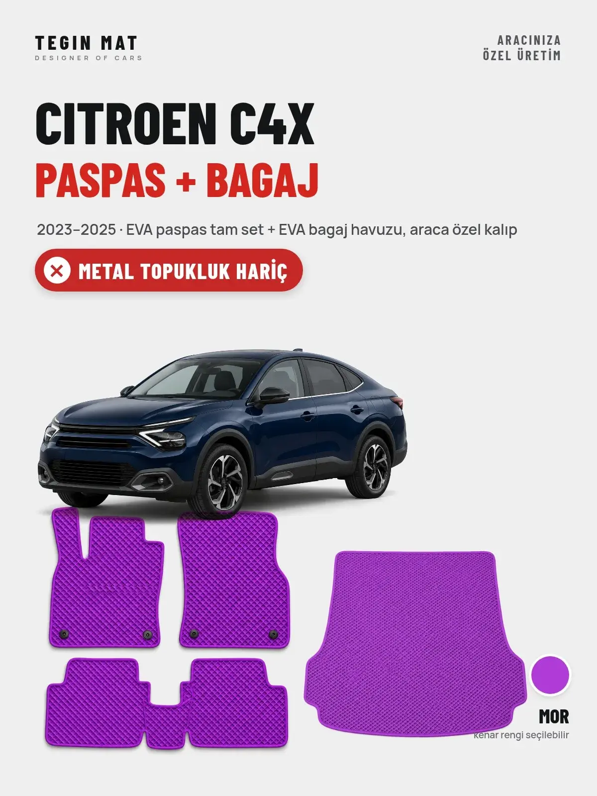 Citroen C4X EVA Paspas + Bagaj Havuzu Seti (2023–2025) Mor – Metal Topukluk Hariç (1)