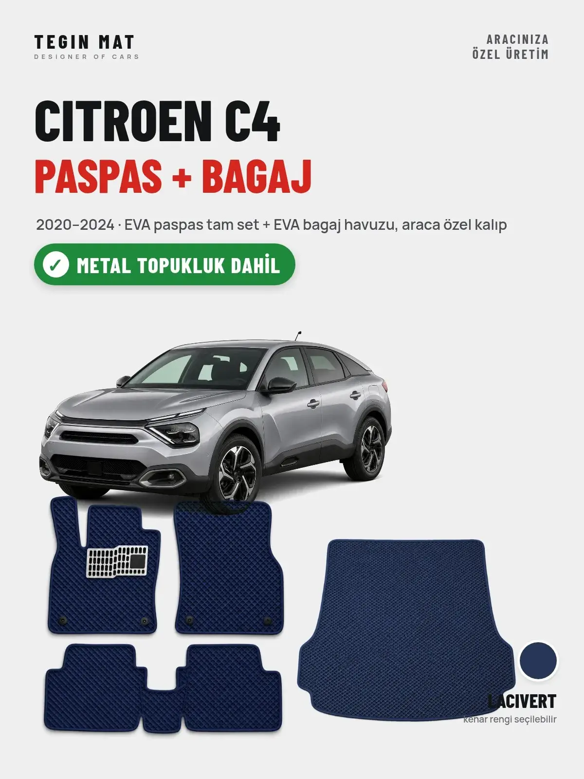 Citroen C4 EVA Paspas + Bagaj Havuzu Seti (2020–2024) Lacivert – Metal Topukluk Dahil (1)