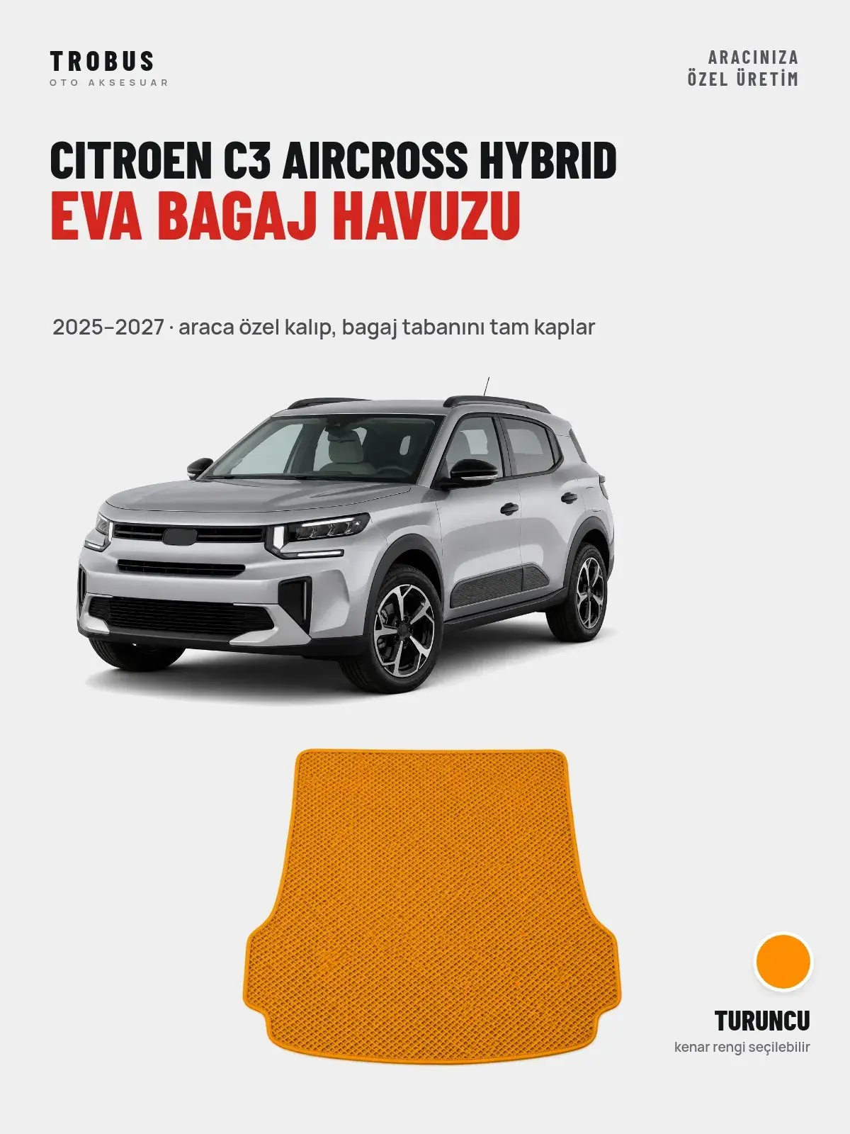 Citroen C3 Aircross Hybrid EVA Bagaj Havuzu (2025–2027) Turuncu – Araca Özel Kalıp (1)