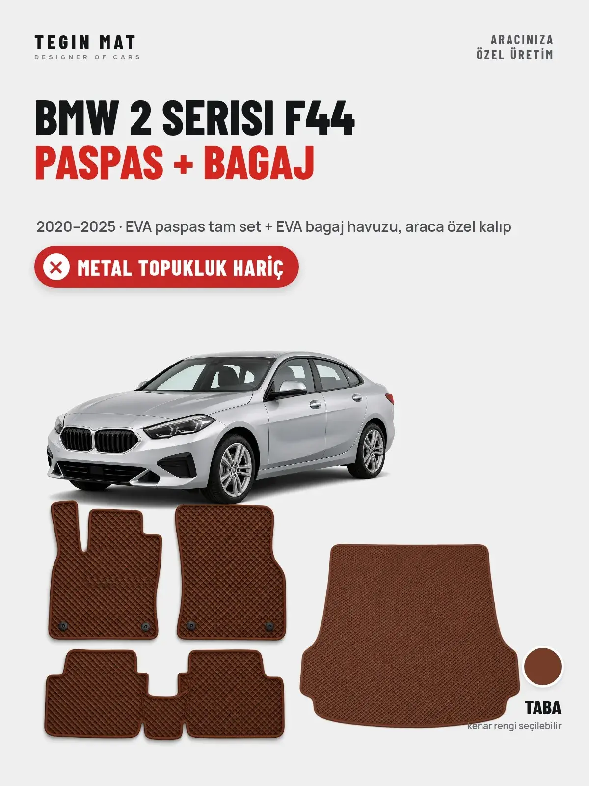 BMW 2 Serisi F44 EVA Paspas + Bagaj Havuzu Seti (2020–2025) Taba – Metal Topukluk Hariç (1)