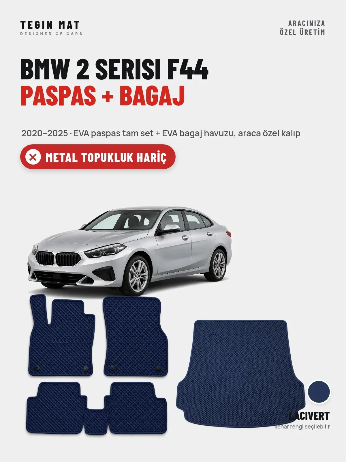 BMW 2 Serisi F44 EVA Paspas + Bagaj Havuzu Seti (2020–2025) Lacivert – Metal Topukluk Hariç (1)