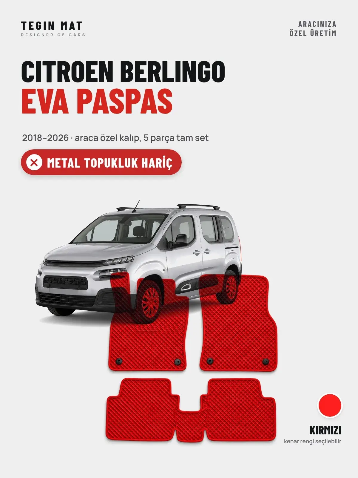 Citroen Berlingo EVA Oto Paspas Tam Set (2018–2026) Kırmızı – Metal Topukluk Hariç (1)