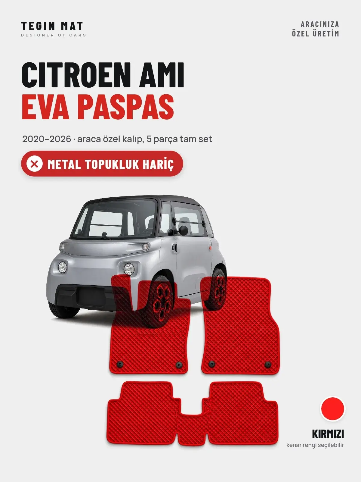 Citroen Ami EVA Oto Paspas Tam Set (2020–2026) Kırmızı – Metal Topukluk Hariç (1)