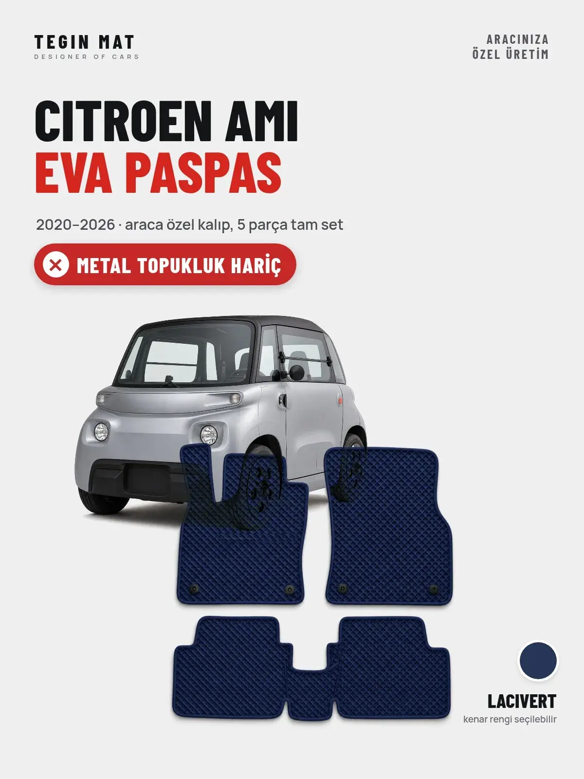 Citroen Ami EVA Oto Paspas Tam Set (2020–2026) Lacivert – Metal Topukluk Hariç (1)