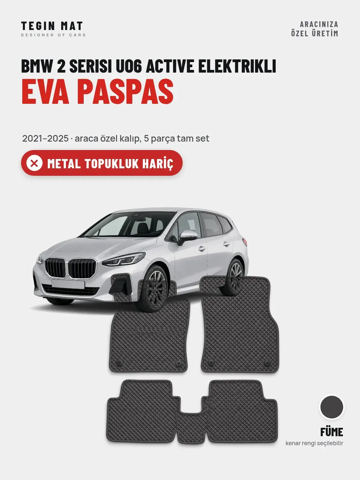 BMW 2 Serisi UO6 Active Elektrikli EVA Oto Paspas Tam Set (2021–2025) Füme – Metal Topukluk Hariç (1)