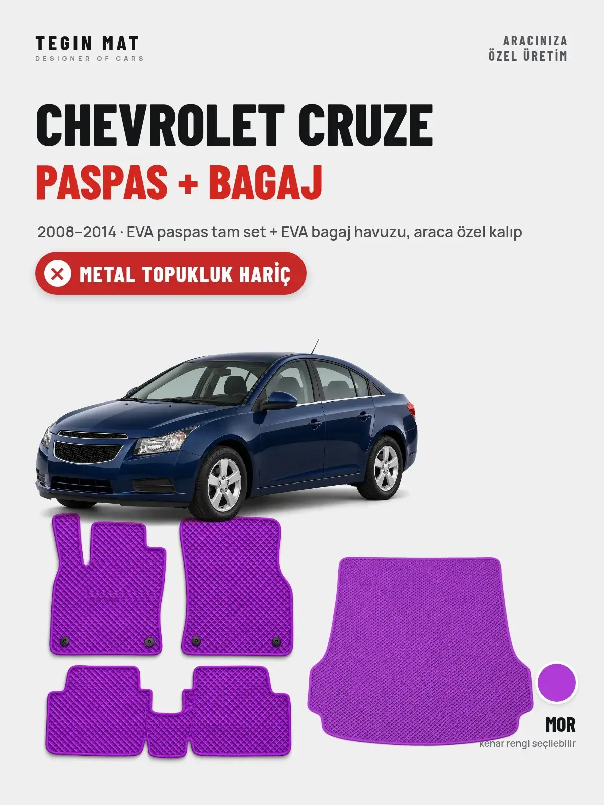 Chevrolet Cruze EVA Paspas + Bagaj Havuzu Seti (2008–2014) Mor – Metal Topukluk Hariç (1)