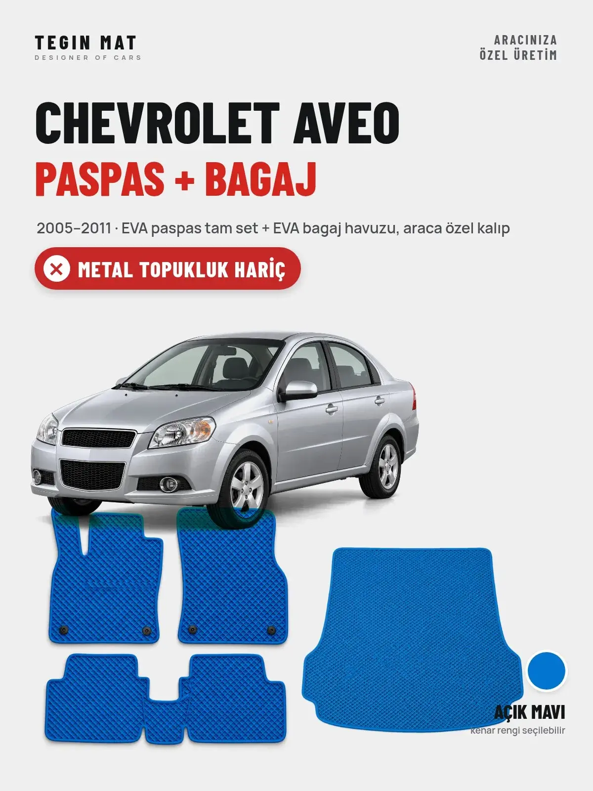 Chevrolet Aveo EVA Paspas + Bagaj Havuzu Seti (2005–2011) Açık Mavi – Metal Topukluk Hariç (1)