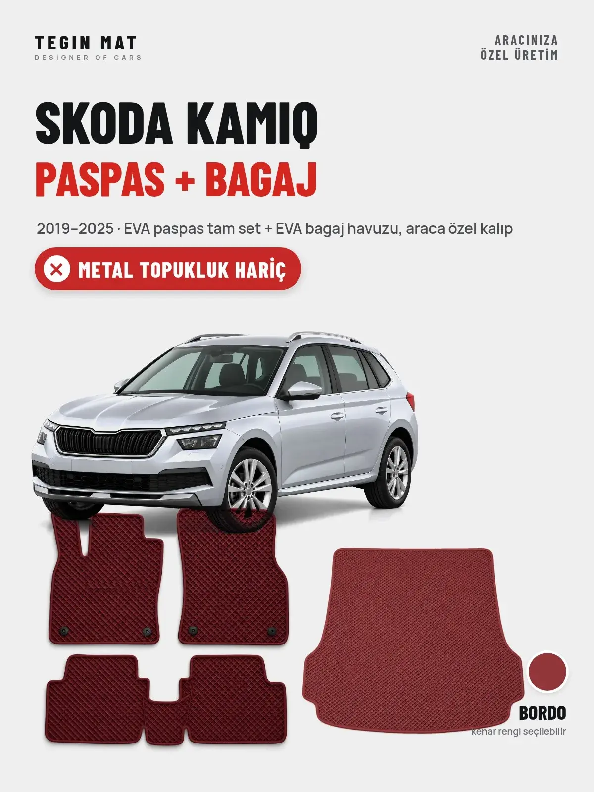 Skoda Kamiq EVA Paspas + Bagaj Havuzu Seti (2019–2025) Bordo – Metal Topukluk Hariç (1)