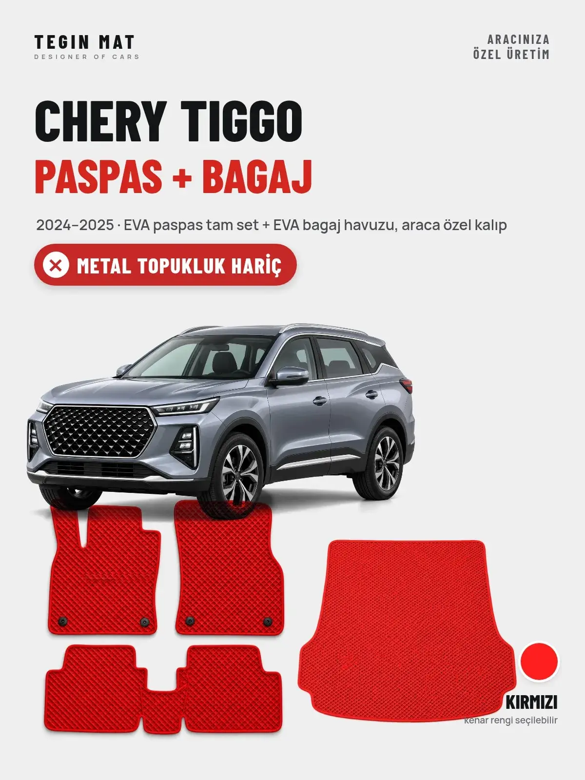 Chery Tiggo EVA Paspas + Bagaj Havuzu Seti (2024–2025) Kırmızı – Metal Topukluk Hariç (1)