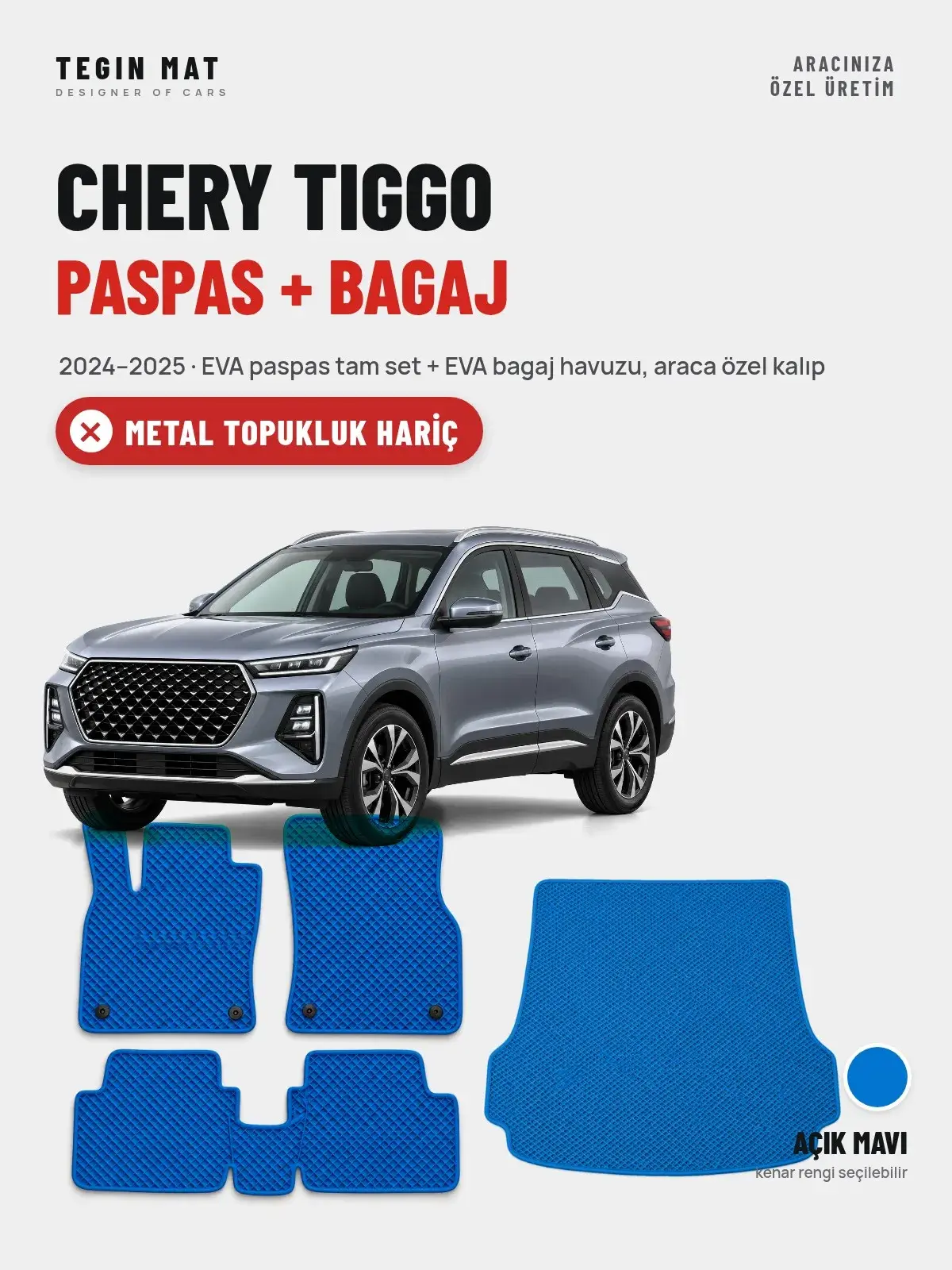 Chery Tiggo EVA Paspas + Bagaj Havuzu Seti (2024–2025) Açık Mavi – Metal Topukluk Hariç (1)