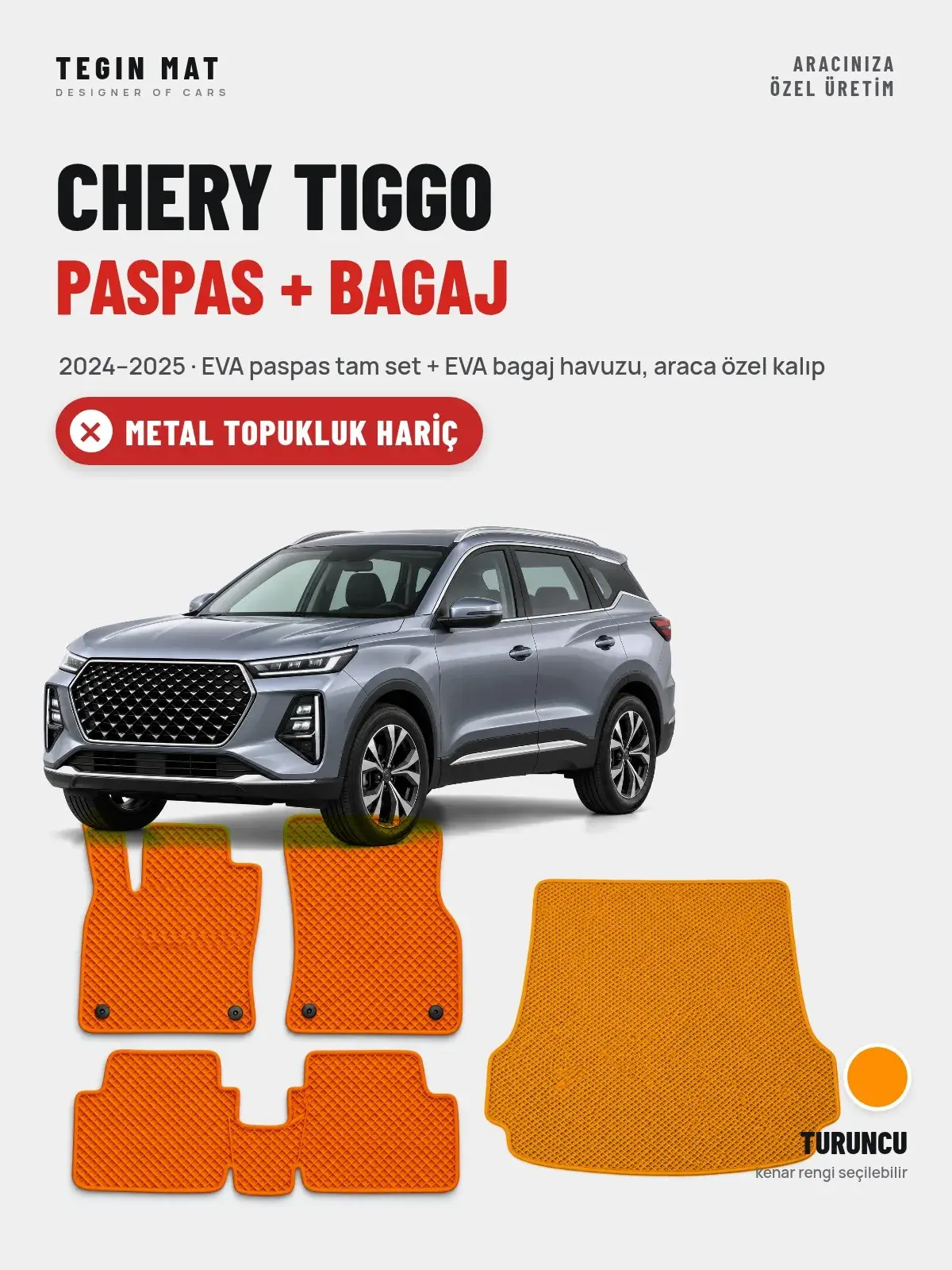 Chery Tiggo EVA Paspas + Bagaj Havuzu Seti (2024–2025) Turuncu – Metal Topukluk Hariç (1)
