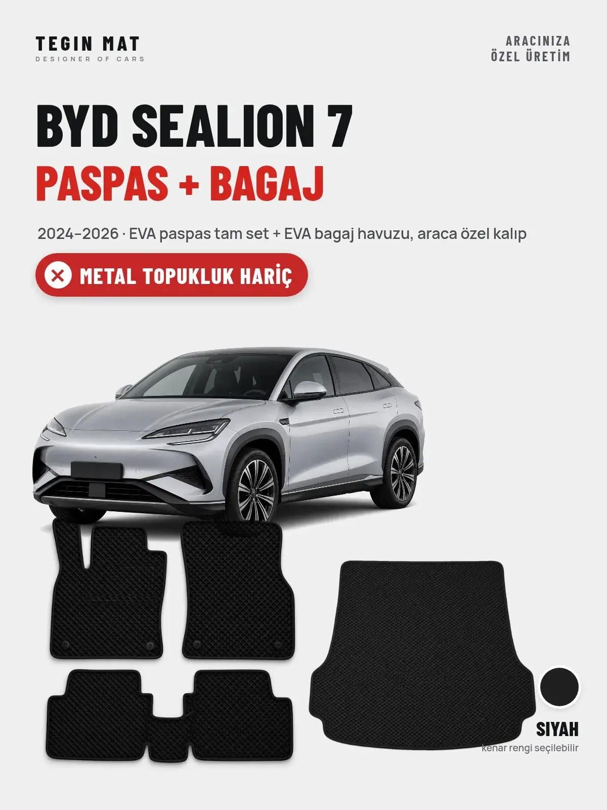 BYD Sealion 7 EVA Paspas + Bagaj Havuzu Seti (2024–2026) Siyah – Metal Topukluk Hariç (1)