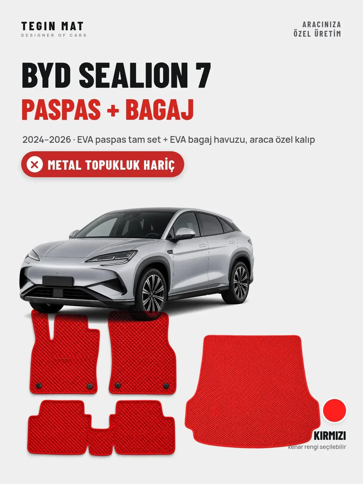 BYD Sealion 7 EVA Paspas + Bagaj Havuzu Seti (2024–2026) Kırmızı – Metal Topukluk Hariç (1)